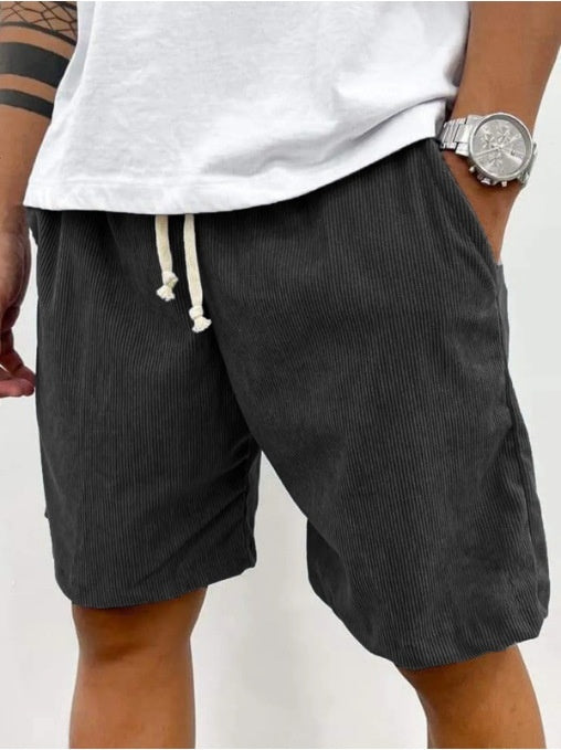 Men's Corduroy Shorts With Drawstring Fashion Casual Pockets Pants Summer