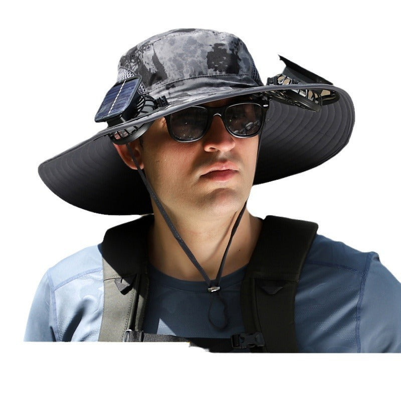 Outdoor Wide Brim Sun Hat With Solar Fan Wide Brim Solar Fan Outdoor Fishing Hat Solar USB Charging Solar Powered Hat Adjustable