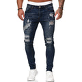 Fashion Street Style Ripped Skinny Jeans Men Vintage Wash Solid Denim Trouser Mens Casual Slim Fit Pencil Denim Pants