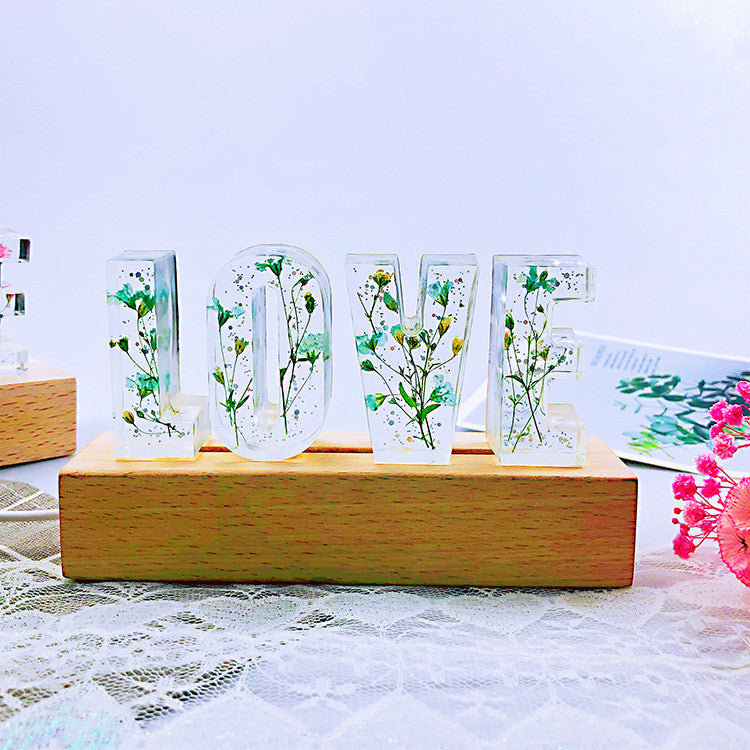 Eternal Flower USB Power LED Night Light LOVE Letter LED Dried Floral Rose Lamp