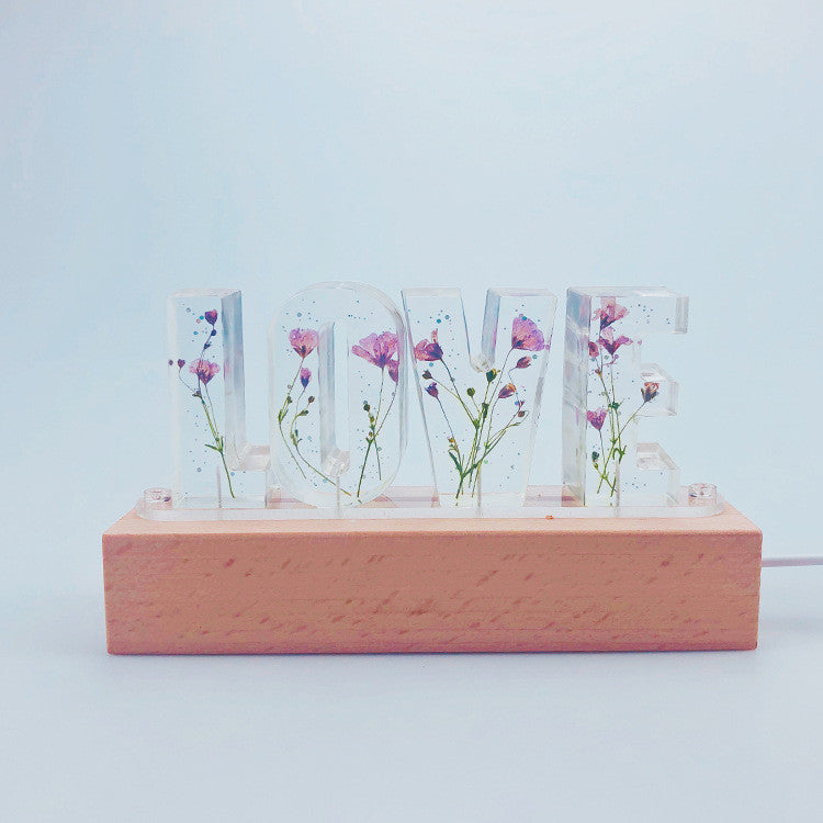 Eternal Flower USB Power LED Night Light LOVE Letter LED Dried Floral Rose Lamp