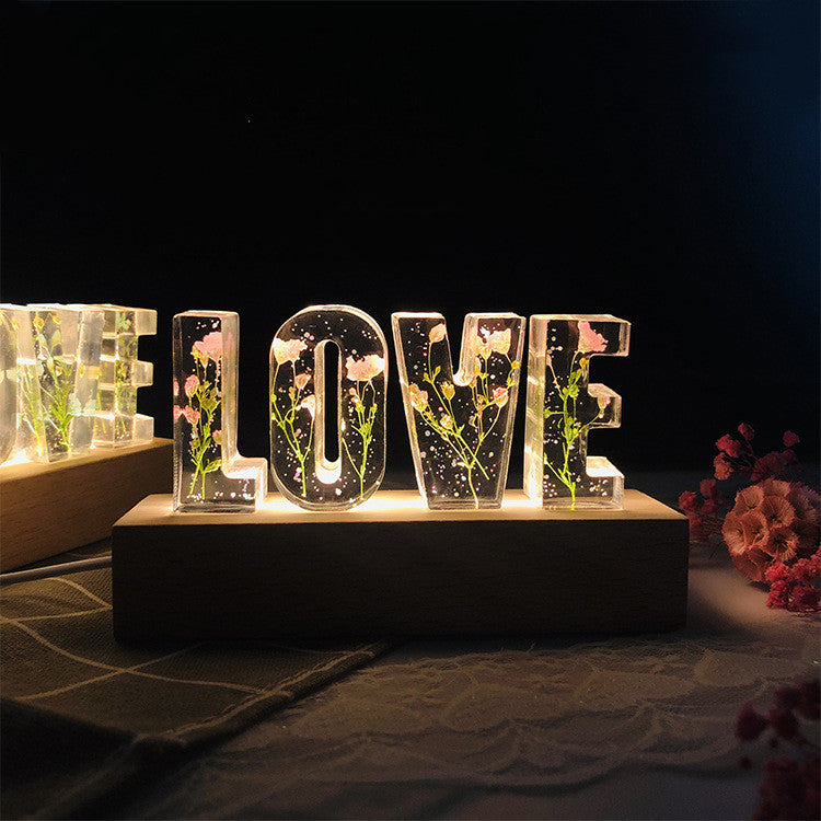 Eternal Flower USB Power LED Night Light LOVE Letter LED Dried Floral Rose Lamp