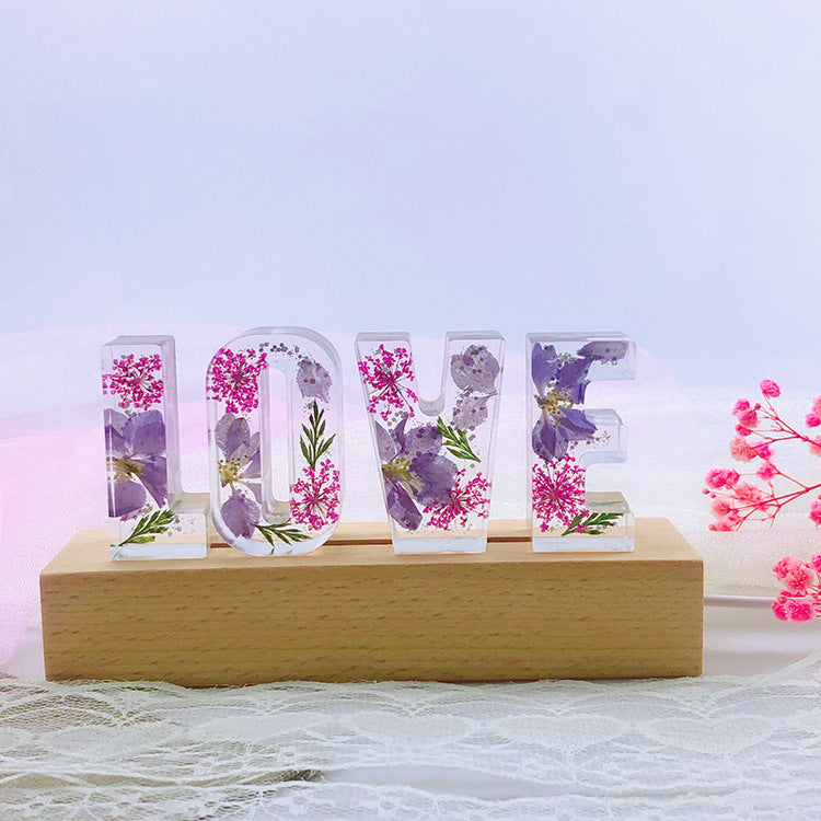 Eternal Flower USB Power LED Night Light LOVE Letter LED Dried Floral Rose Lamp