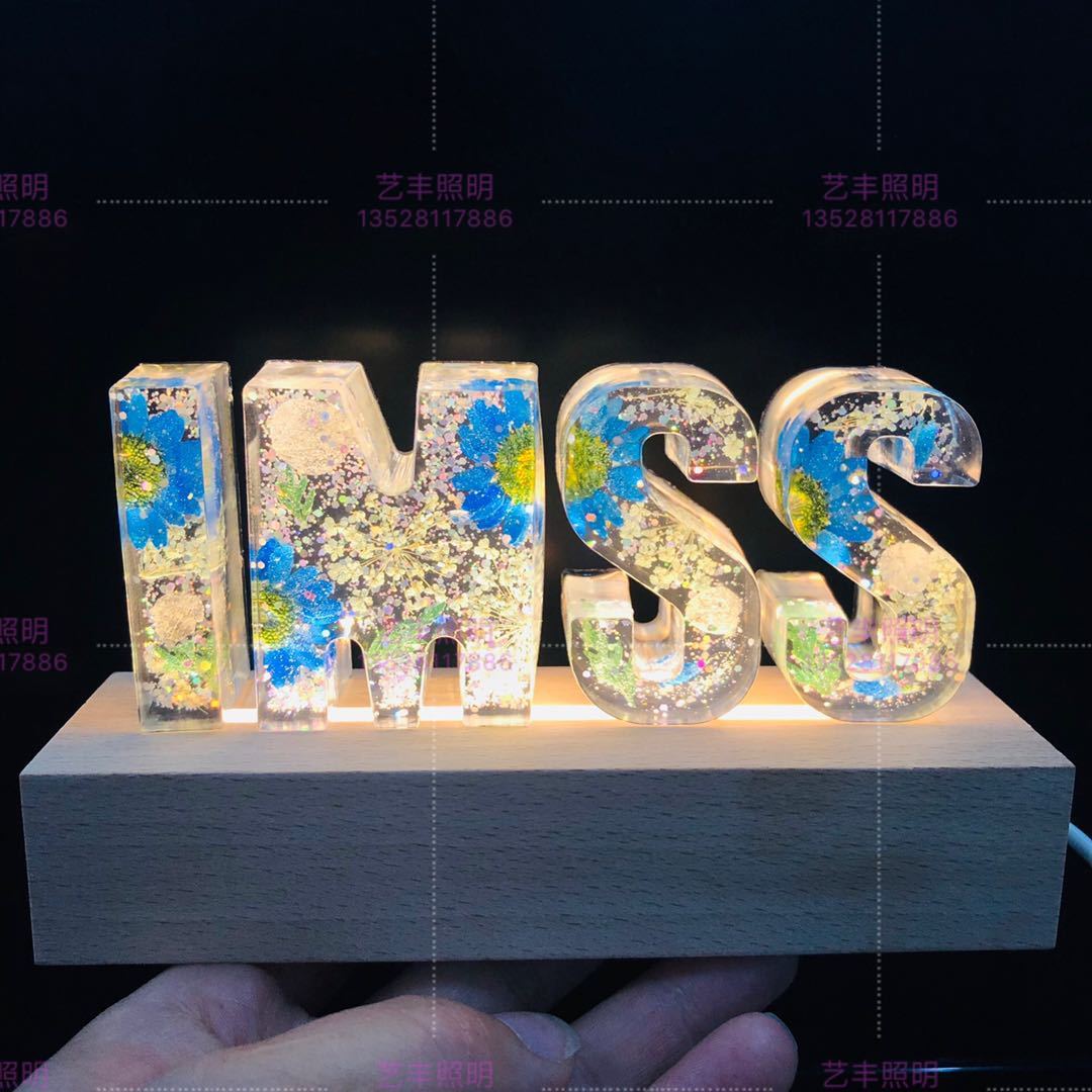 Eternal Flower USB Power LED Night Light LOVE Letter LED Dried Floral Rose Lamp