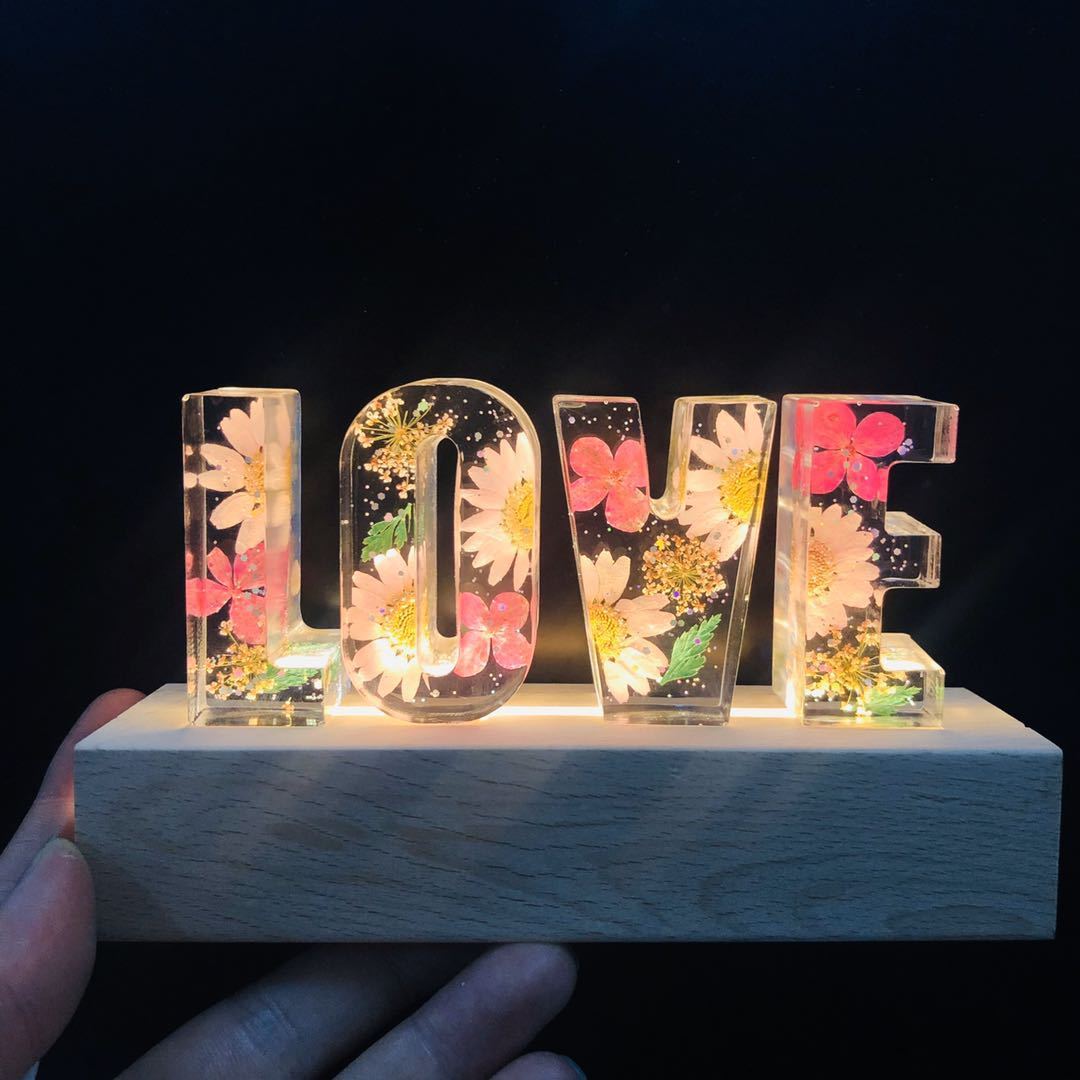 Eternal Flower USB Power LED Night Light LOVE Letter LED Dried Floral Rose Lamp