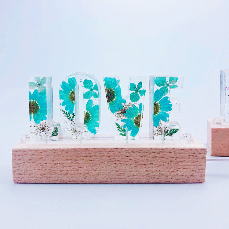 Eternal Flower USB Power LED Night Light LOVE Letter LED Dried Floral Rose Lamp