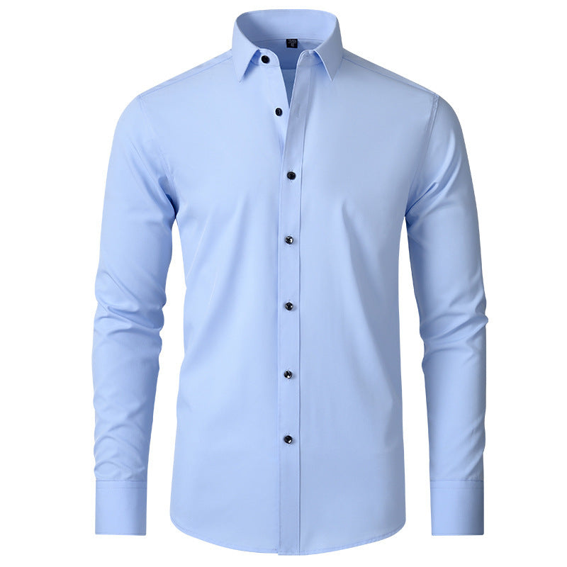 Solid Long Sleeve Shirt Fashion Slim Lapel Button Office Business Shirt Men's Clothing