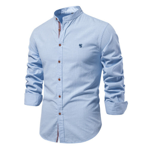 Men's Cotton And Linen Casual Fashion Solid Color Long Sleeve Henley Shirt