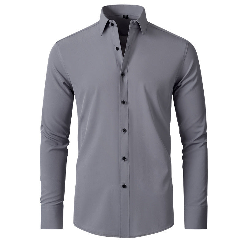 Solid Long Sleeve Shirt Fashion Slim Lapel Button Office Business Shirt Men's Clothing