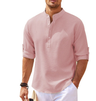 Stand Collar Button Shirt Summer Pineapple Texture Shirt Casual Top Men's Clothing